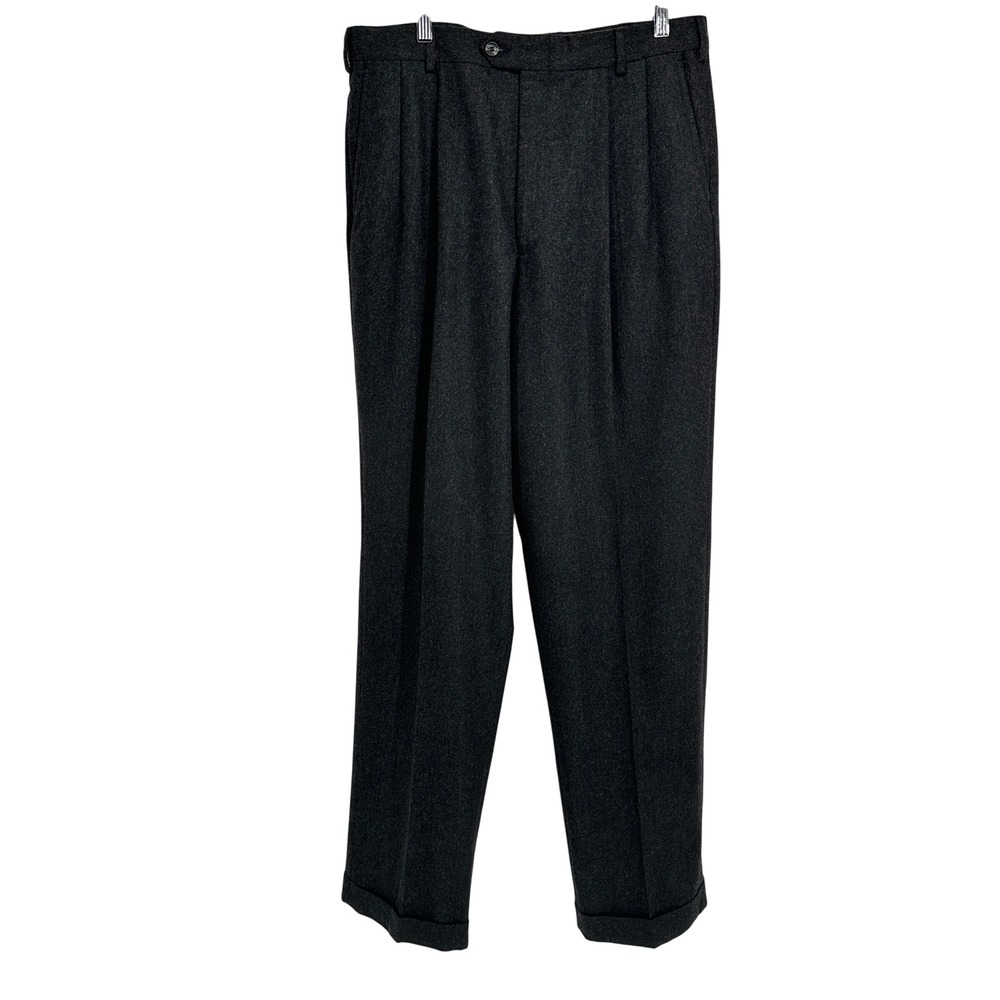 Vintage 90s Bill Blass Men 34x34 Wool Cashmere Dress Pants Charcoal Trousers